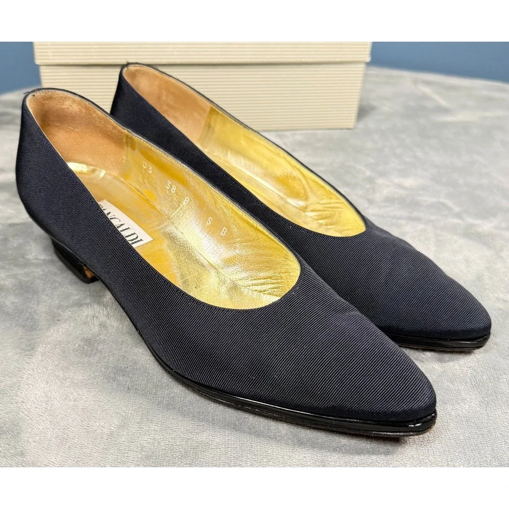 Pancaldi 1888 Womens 8 B Navy Grosgrain Pumps Kitten Heel Italy